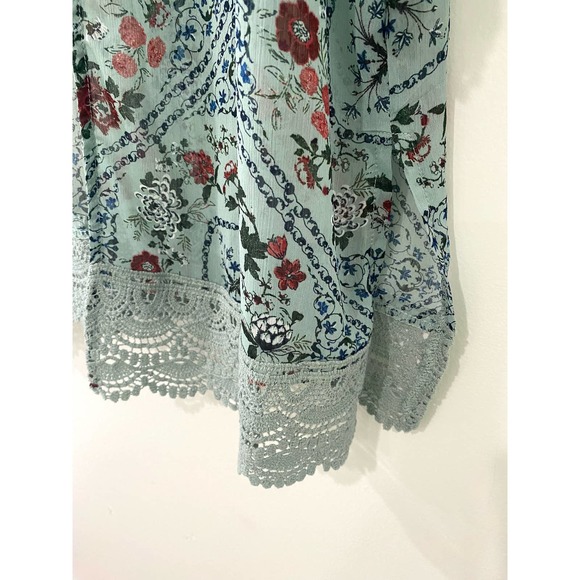 Kimono Women's Size Large Floral Green Lace Trimmed Boho Cottage Core Cardigan - Picture 4 of 6